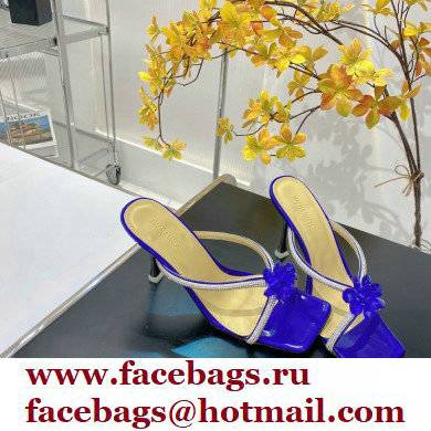 Mach  &  Mach Heel 9.5cm Crystal and Rose Flower Mules Blue 2022